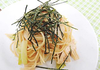 たけのことキャベツのぺペロンチーノ風パスタ